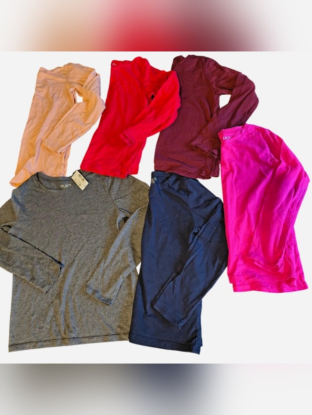 Place Kids Long Sleeve Tees - Gray, Navy, Pink, Red, Burgundy, Light pink